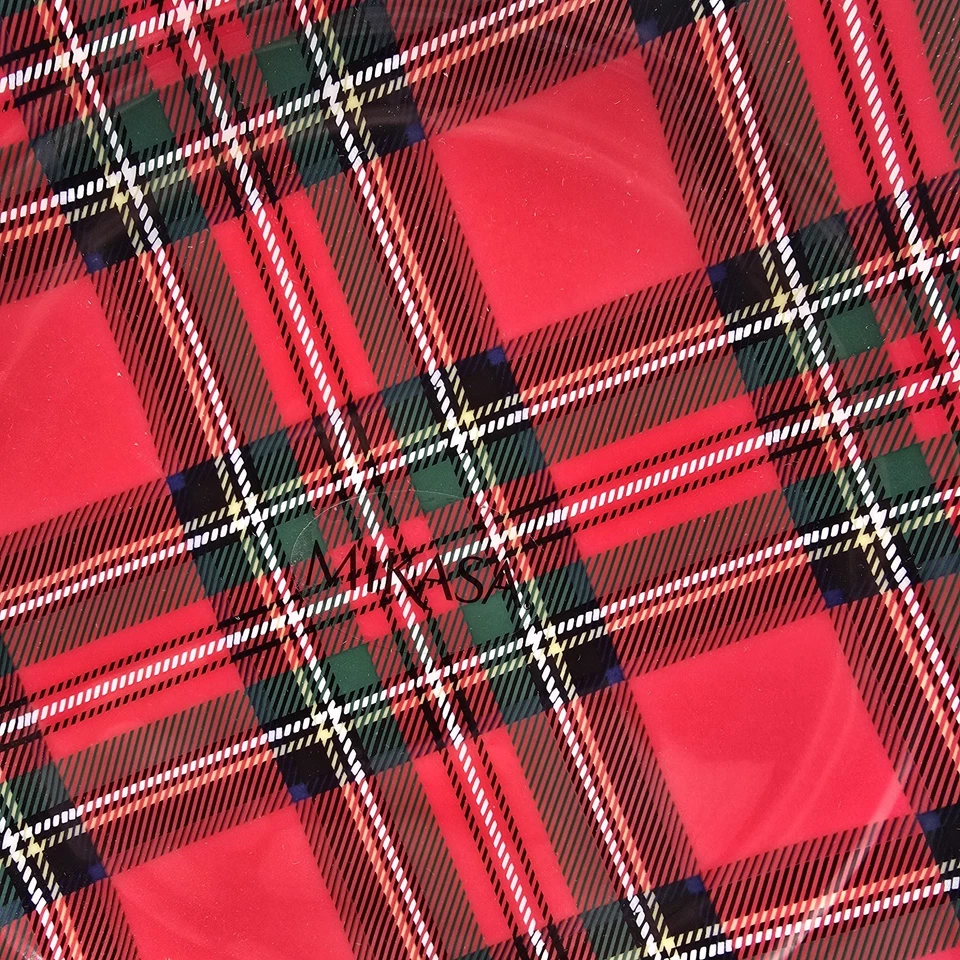 Juego de 6 platos de postre ensalada de Navidad Mikasa tartán rojo a cuadros China Foto 2 de 4