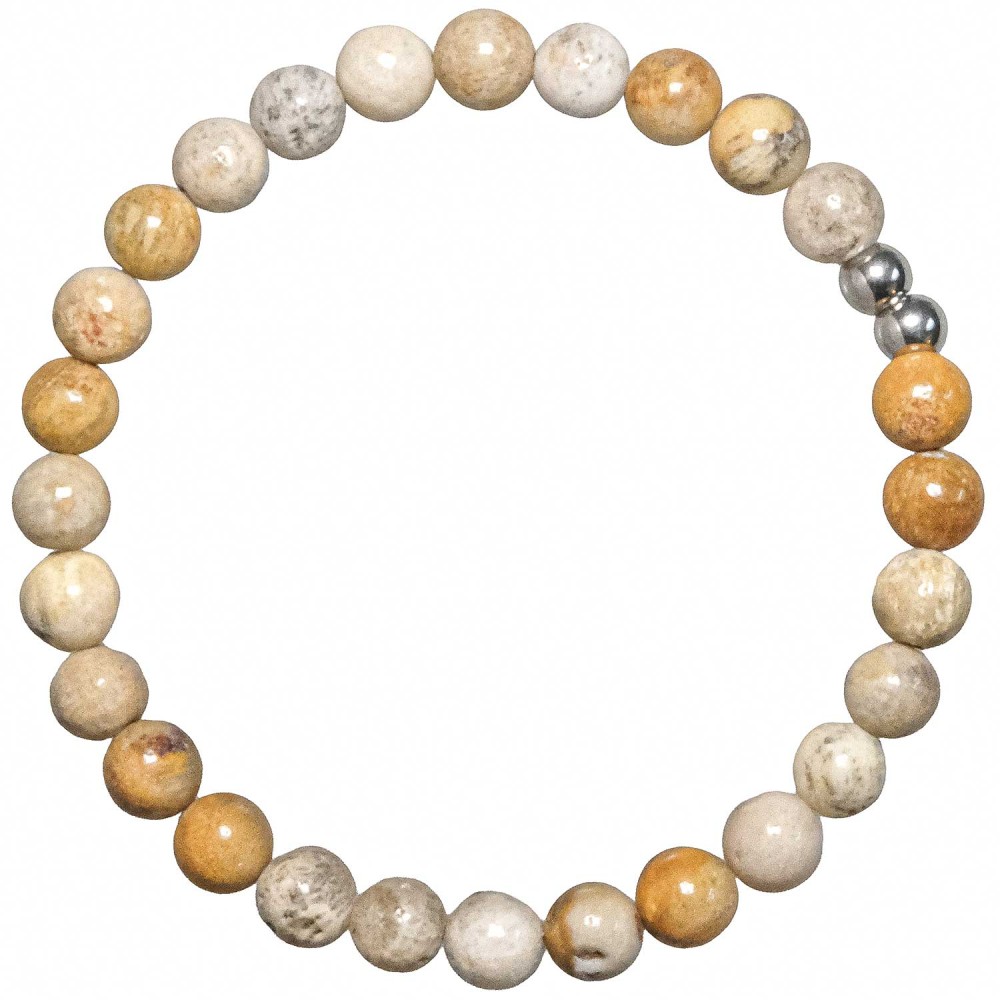 Bracelet corail fossilisé perles rondes 6 mm bijou minéraux naturelles
