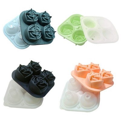 Rose Silicone Ice Tray Flower Shape Ice Cube Maker Anti-leakage 4 Grids Reusable