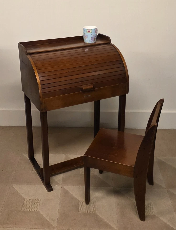 Schulschreibtisch Rolltambour Rolltop Sekretär Schreibtisch Kinderhaus Original Hocker