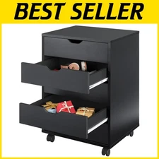 Sleek Black 5-Drawer Dresser, Wood Storage Chest with Wheels