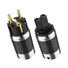 Pair Carbon Fiber Shell Gold Plated HiFi EU Schuko Power Plug IEC Connector