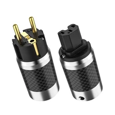 Pair Carbon Fiber Shell Gold Plated HiFi EU Schuko Power Plug IEC Connector