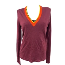 Gabriela Hearst Angelos Cashmere Silk V Neck Sweater in Bordeaux Spice XS