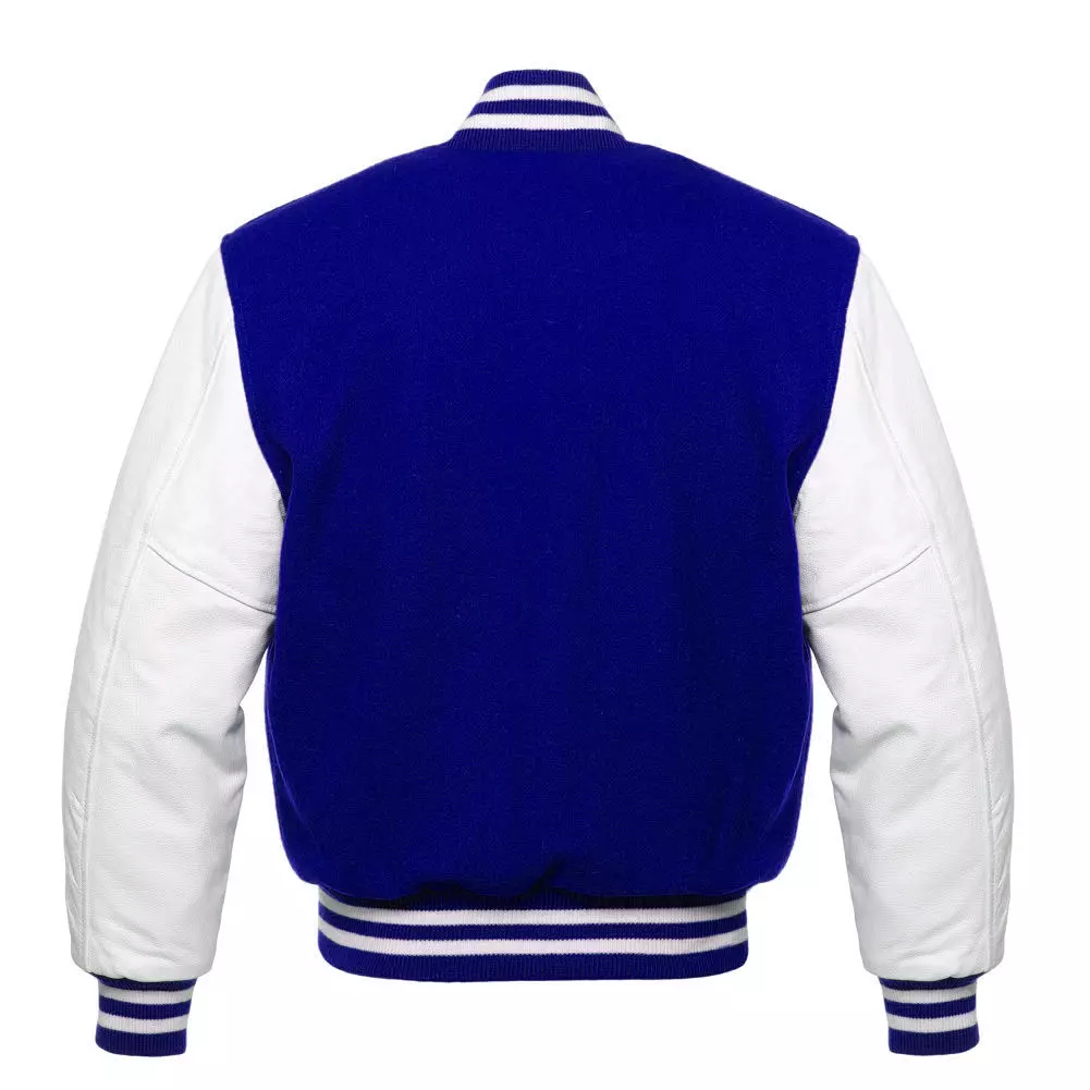 Royal Blue Wool White Real Leather Arms Varsity Letterman College Bomber Jacket