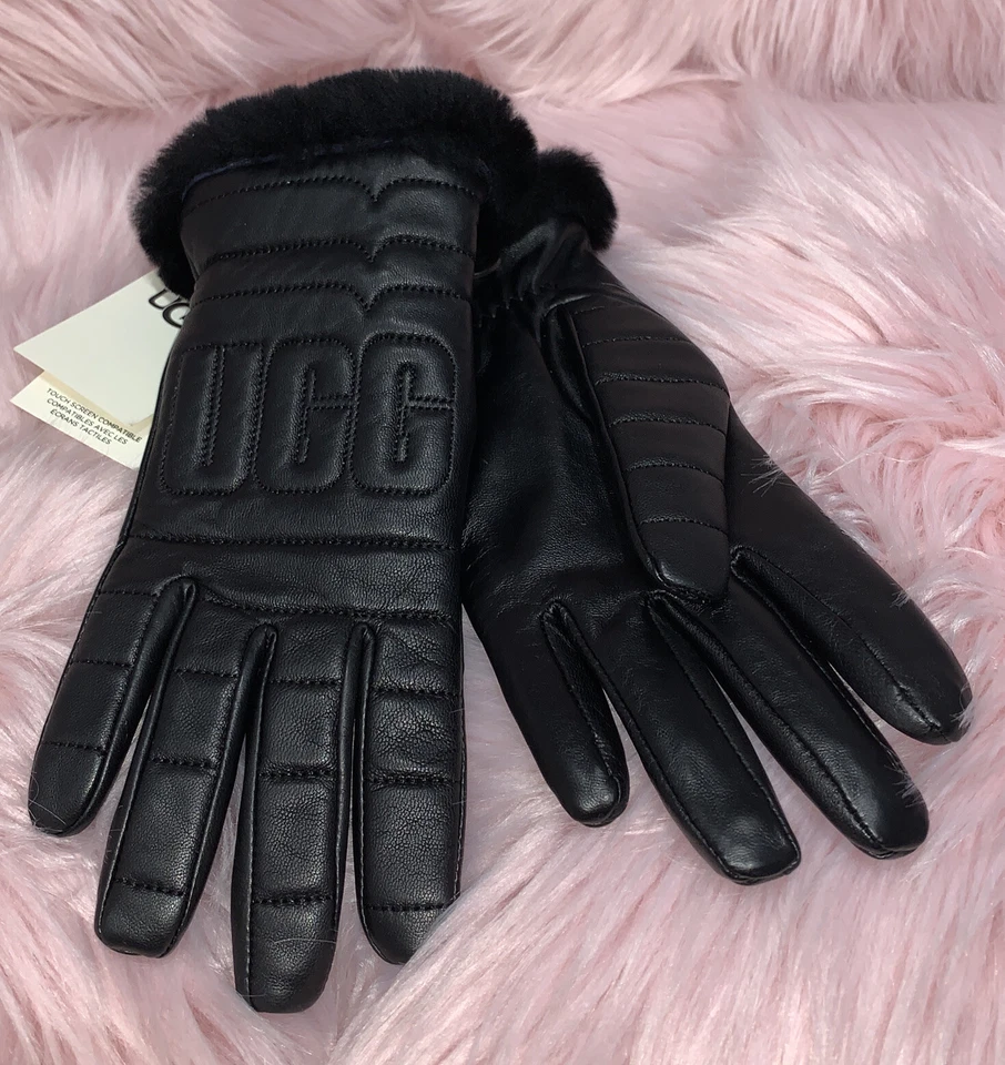 Guantes UGG para mujer de cuero acolchados con logotipo negros talla grande nuevos con etiquetas Foto 3 de 3