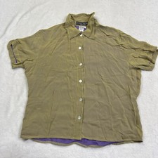Harris Wallace New York Woman's Top Shirt 100% silk Size L Olive Green Lined
