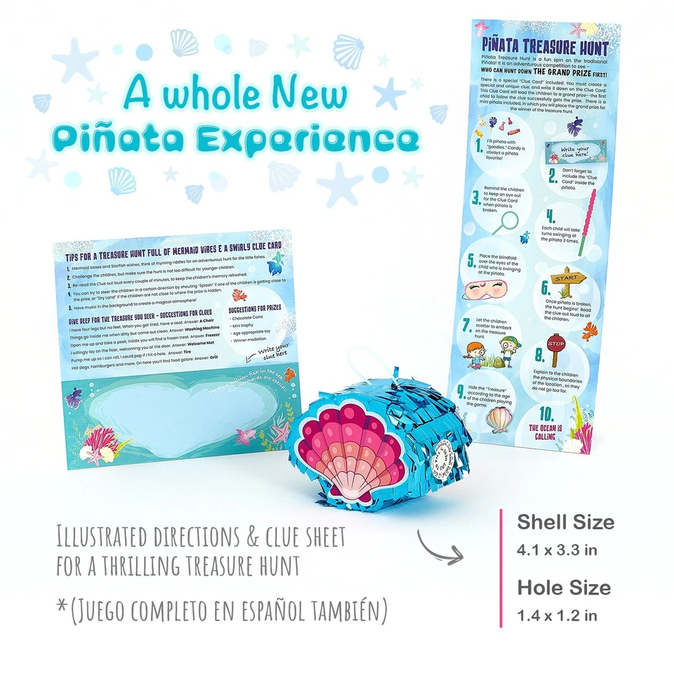 Mermaid Pinata Birthday Party For Girls With Stick Blindfold & Mini Piñata Set - Image 3 of 4