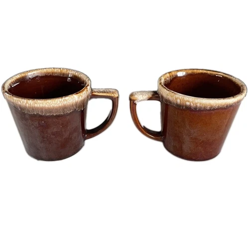 x2 Vintage McCoy Pottery Brown Drip Glaze 8 oz Coffee Mugs D Handle USA