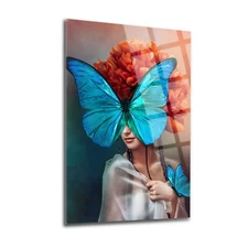Lady Butterfly Tempered Glass Wall Art, Easy Installation, Fade Proof Decor