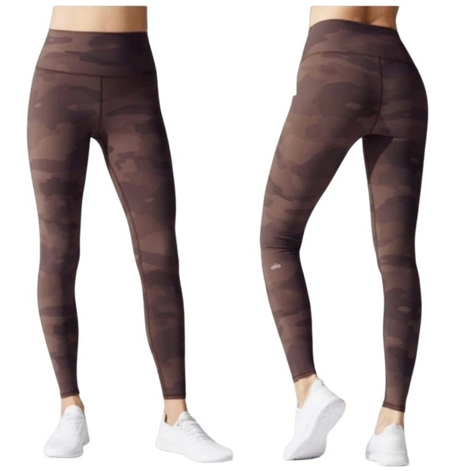 Alo Yoga Cocoa Camo Brown Vapor High Waisted Athletic Leggings