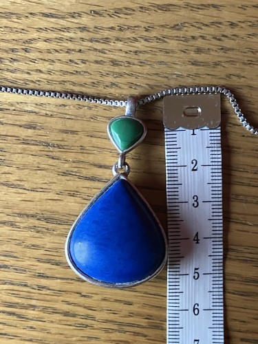 Long Silver Plated Chain Pendant Necklace With Blue & Green Enamel Accents - Picture 16 of 16