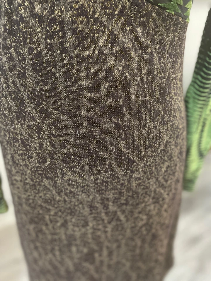 Vestido retro CUSTO Barcelona verde/marrón manga larga cuello en V, talla 3 Foto 4 de 4