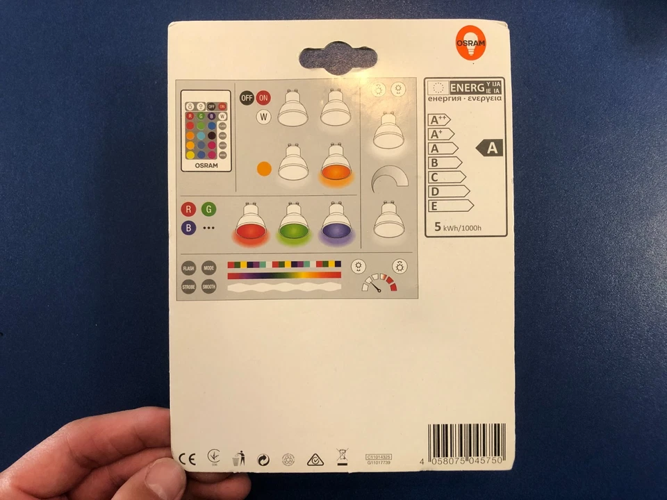 OSRAM LED GU10 Leuchtmittel 4,5W=25W 120° mit Fernbedienung Farbwechsel - Bild 4 von 4