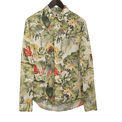 Herren NN07 Hemd Sommer Baumwolle Grün Floral Slim Fit Größe L MLA220
