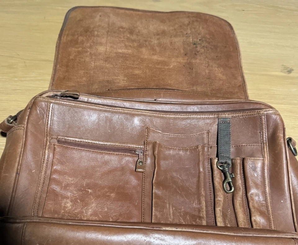 Eddie Bauer Bolso Mensajero de Cuero Marrón Maletín Estuche de Viaje para Laptop Doctor De Colección Foto 2 de 4