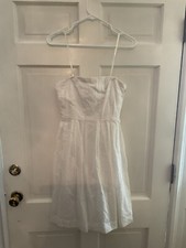 J. Crew Strapless Fit & Flare Dress 2 White Cotton Swiss Dot Knee Length Lined