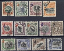 Liberia 1906 official overprint set of 13, used #O46-58 bird, elephant, hippo