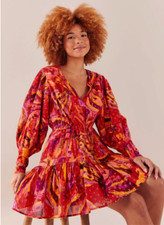 NEW $195 FARM Rio Banana Juice Metallic Long Sleeve Minidress in size XS!