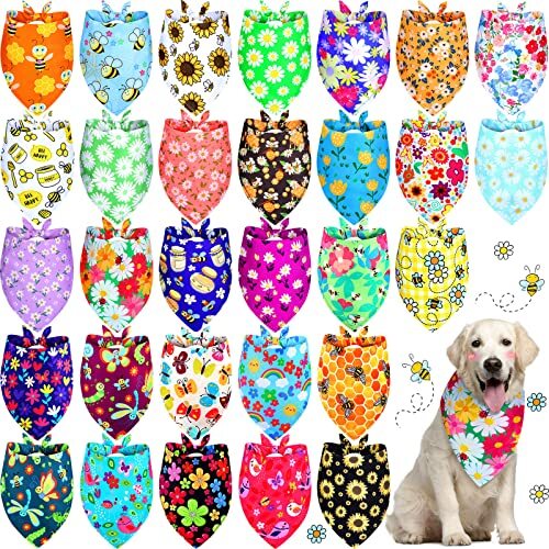 30 Pack Spring Summer Flower Dog Bandanas Bulk for Dogs Soft Triangle Dog 