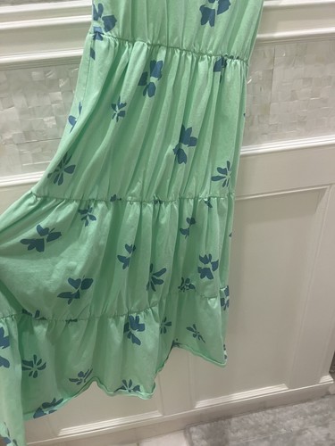 Unacoo long tiered maxi dress sleeveless girls xl green with blue flowers - Picture 10 of 15