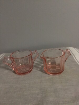 Pink Shabby Chic Depression Glass Sugar And Six Ounce Creamer Set Vintage