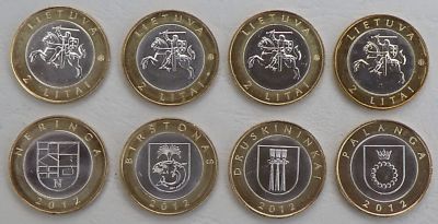 Litauen / Lithuania 4x 2 Litai Gedenkmünzen 2012 Litauische Kurorte unz.