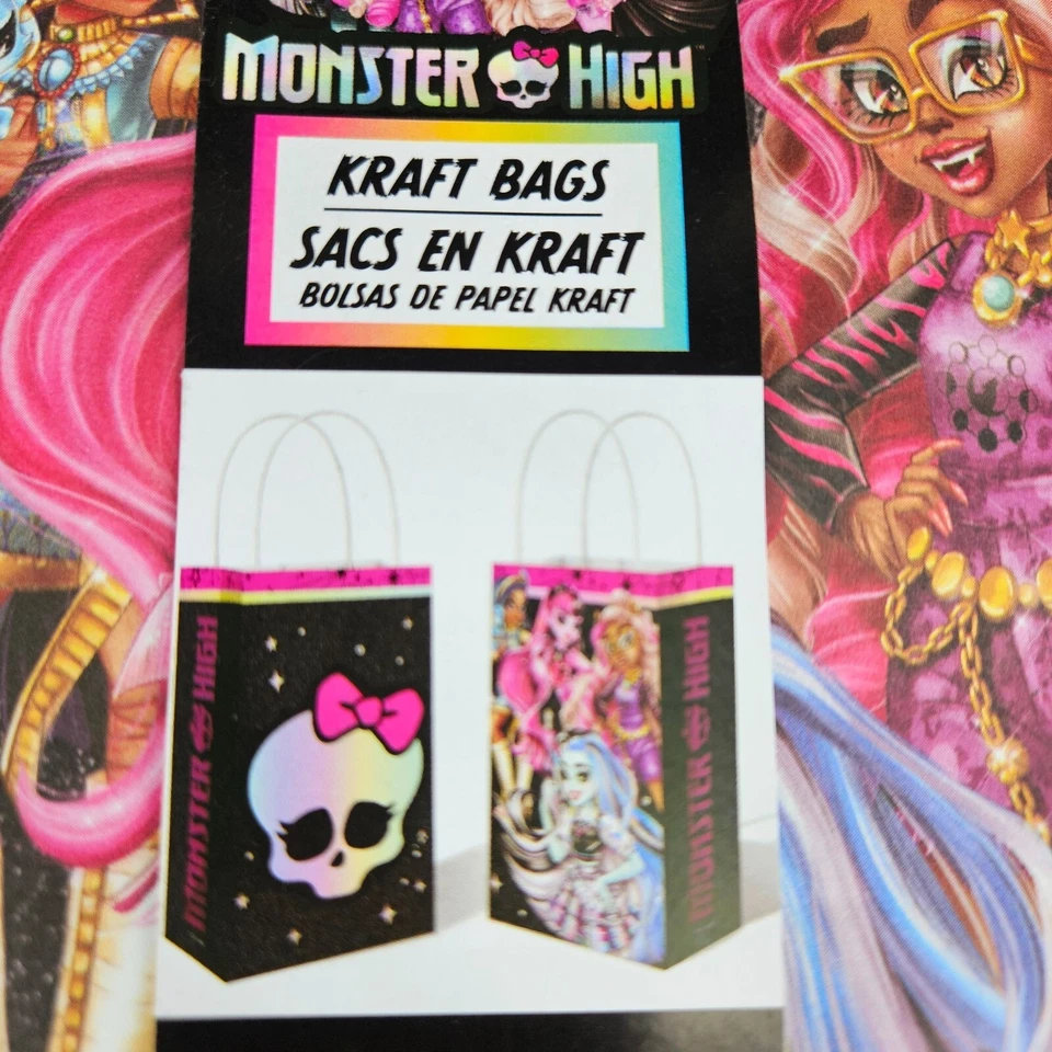 Monster High Party Supplies Set 8 Gift Kraft Bags Plates 16 Napkins NEW - Image 3 of 4