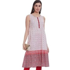 Aurelia Dress XXL Sleeveless Red White Pattern Indian Attire 100 Cotton