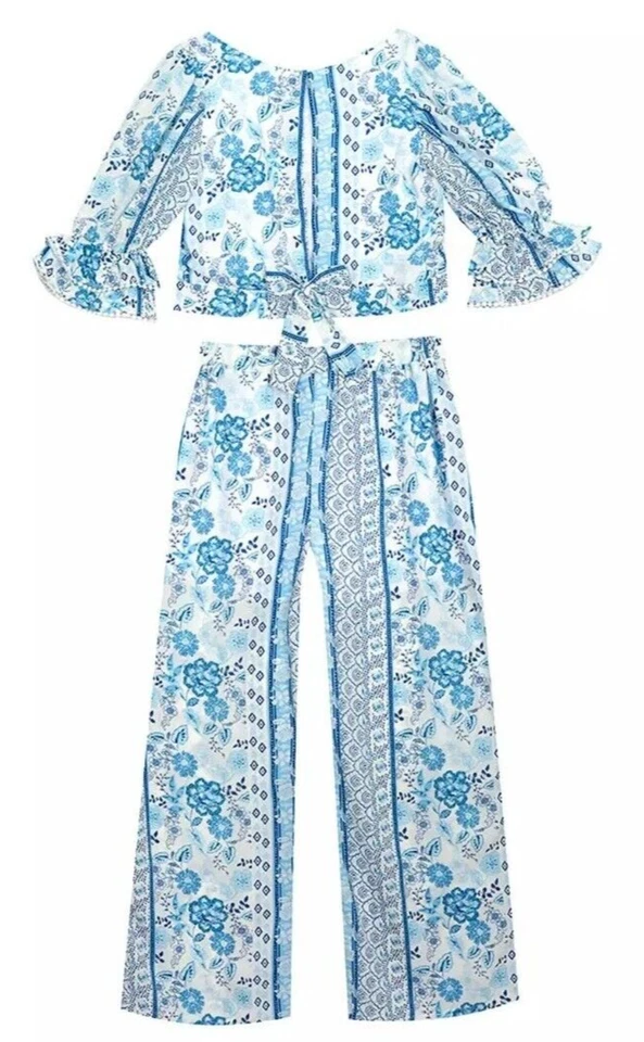 Conjunto de blusa y pantalón manga campana de 2 piezas para niñas grandes ediciones raras - talla 12, 14 o 16 Foto 2 de 3