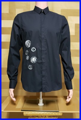 NEW VERSUS VERSACE BLACK COTTON SHIRT with SILVER STRIPES IT 48 - M