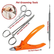 Pet Dog/Cat  Grooming Scissors Stainless Curved Forceps Nail Clipper Set of 4