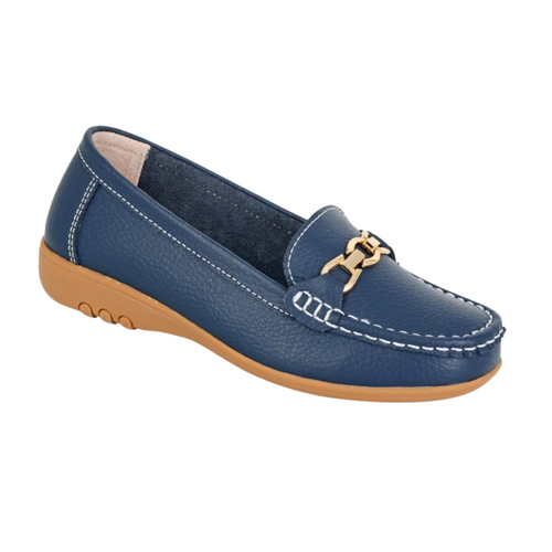 Boulevard Ladies Wide Loafers E + EEE Fit Smart Office Leather Saddle Shoes Girl - Picture 13 of 27