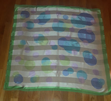 Blue Green Purple Polka Dots Sheer 100 Silk Square Scarf 35"