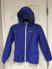 Columbia Windbreaker Jacket Girls Med 10/12 Purple Hooded Full Zip Lightweight
