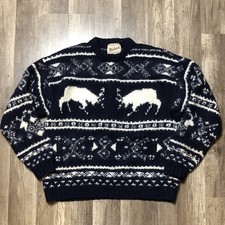 Woolrich Wool Deer Elk Sweater Mens Large Nordic Fair Isle Crewneck