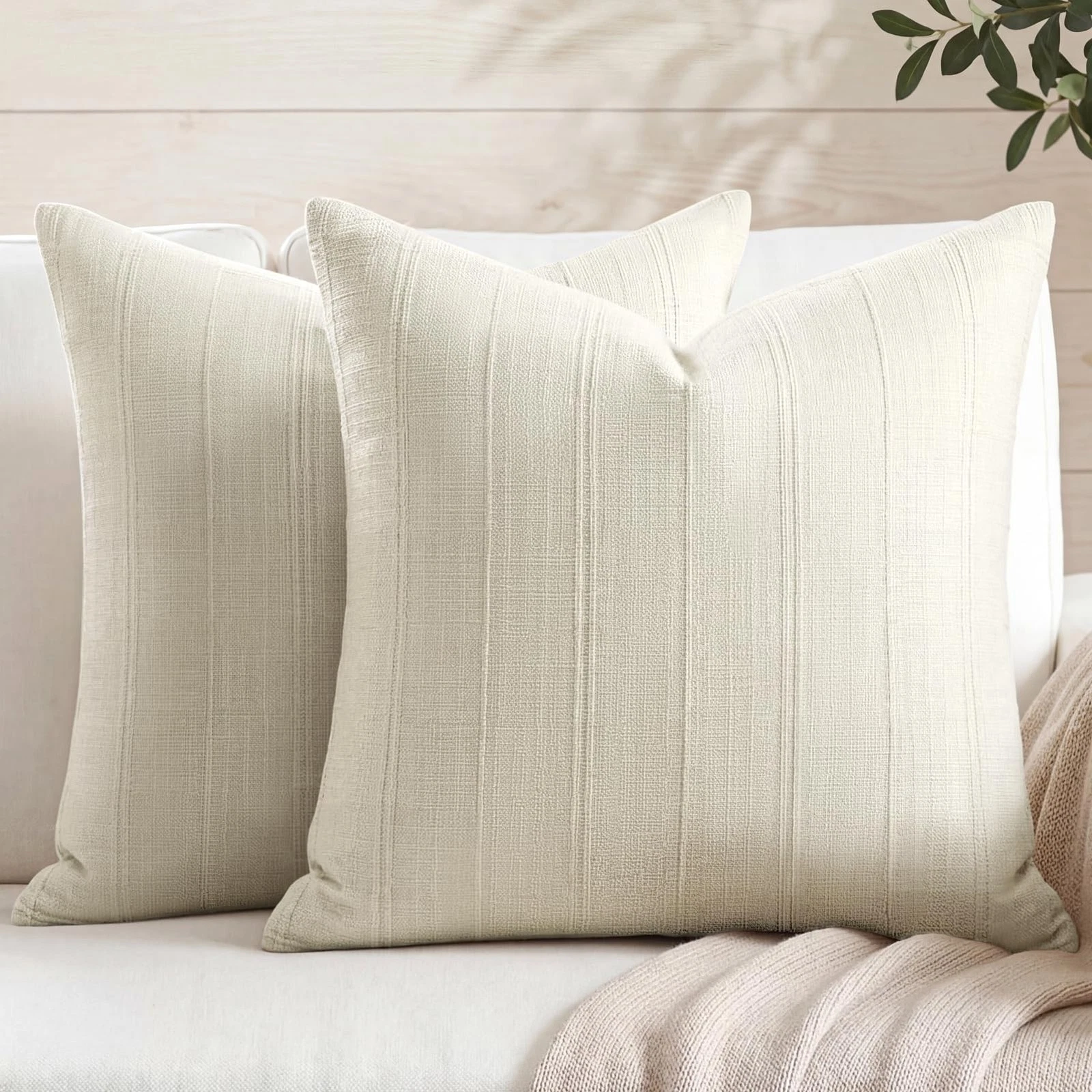 Decorative Linen Textured Throw Pillow Covers, 18x18 Inch Set of 2 Cotton Ble...