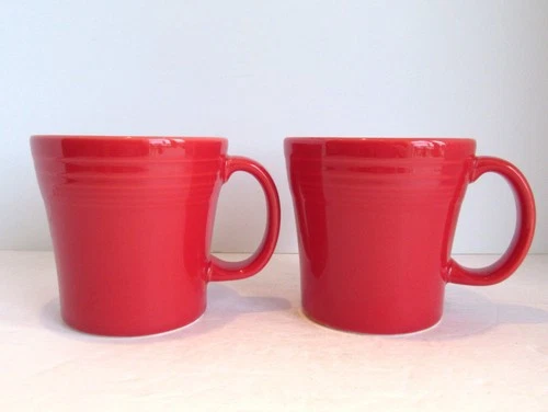 Pair of Fiesta Ware Tapered Mugs Scarlet Red Made in USA Cups 4" Tall Lead Free