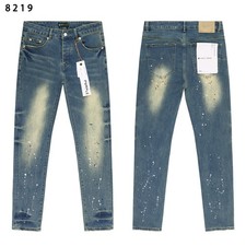 Fashion Washed Blue Purple Brand Men's Personality Slim Fit Splash-Ink Jeans