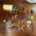 Vtg Playmobil Large Lot wild WESTERN Wagon Horses saddles & accessories chief