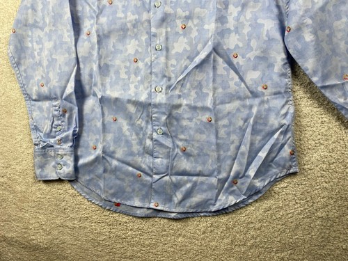Camicia Robert Graham uomo M blu mimetica nuvola bordo a contrasto manica lunga - Foto 4 di 12