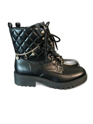 #ad #ad GBG Los Angeles Black Leather Combat Biker Boots Gold Charms Chain Womens 11 $35.00
