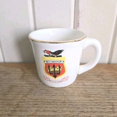 Vtg USS Saratoga Cup Invictus Gallus Gladiator COFFEE MUG USA