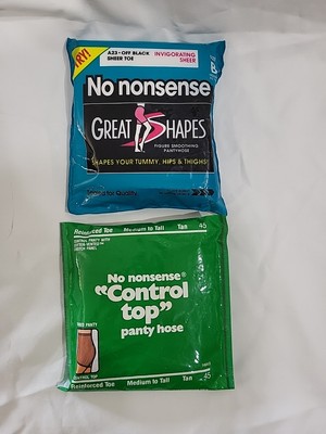 Vintage LOT 2 PAIR No Nonsense Great MIX Pantyhose B Medium Tall Off Black Tan