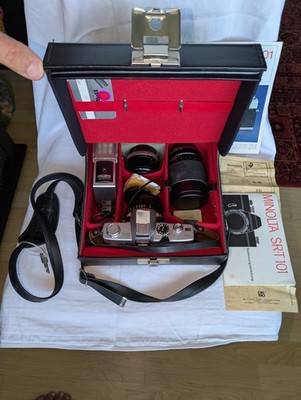 Minolta SR-T 101 Kamera + 3 Objektive Rokkor + Metz Blitz Koffer ungeprüft