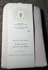 Burt  s Bees Baby Striped Fitted Standard Crib Sheet Organic Cotton Blossom Pink