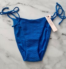 Victoria's Secret Swim Bikini Bottom Nwt Blue Textured Cheeky String Side Tie