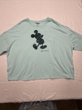 Disney Parks Disneyland Sweat Shirt Women 3X Aqua Sequin Mickey Mouse Pullover
