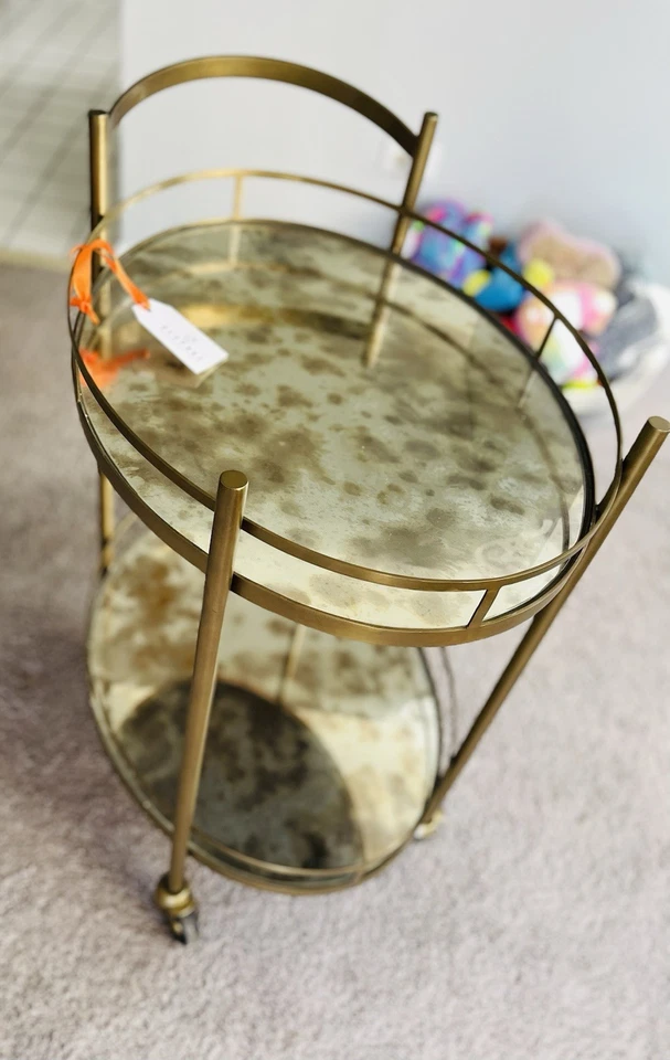 Carro y carro de barra ovalados de 2 niveles - Carro de barra estilo antiguo para bar en casa Foto 2 de 4