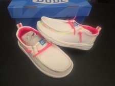 Hey Dude Wendy Y Girls' Slip-On Lace-Up Shoes White Pink Multicolor TD11